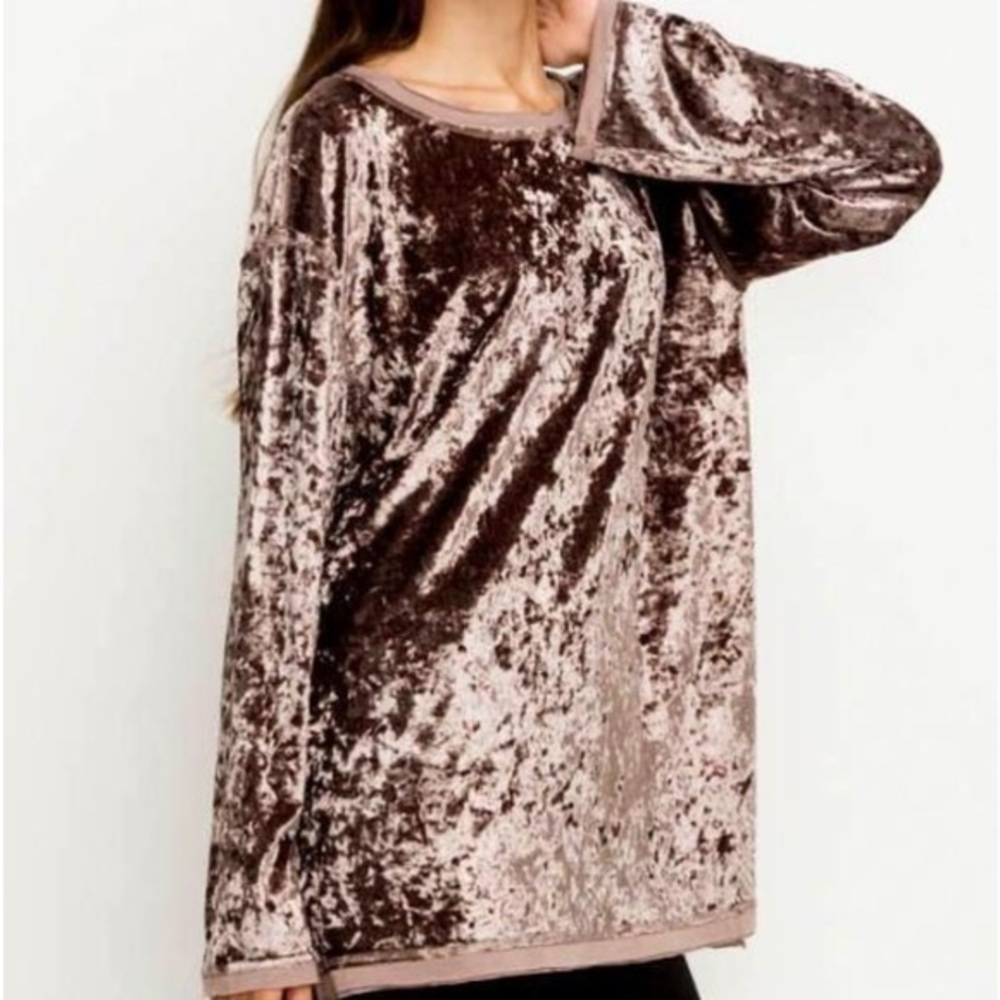 Crushed Velvet Mesh Long Sleeve Mocha